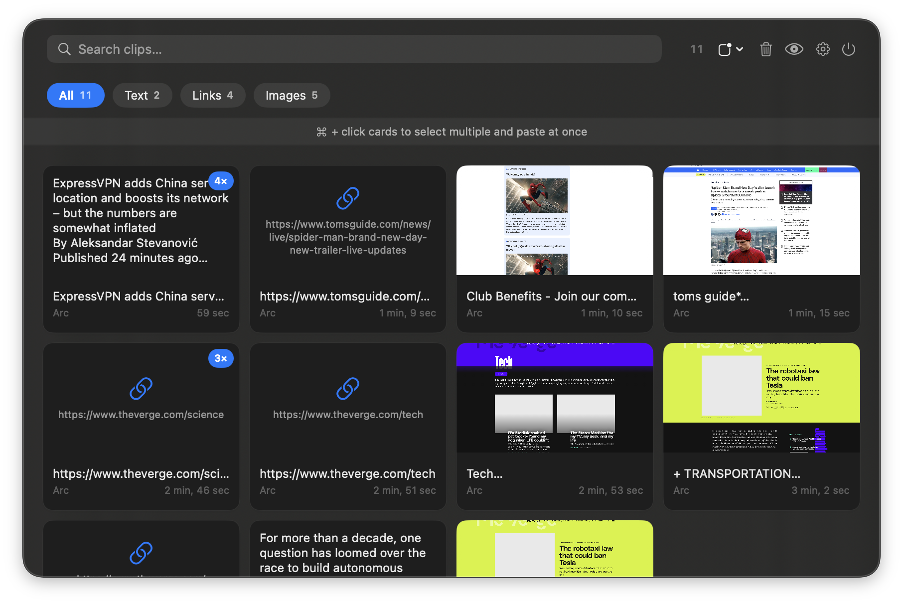 Clipr all clips grid view