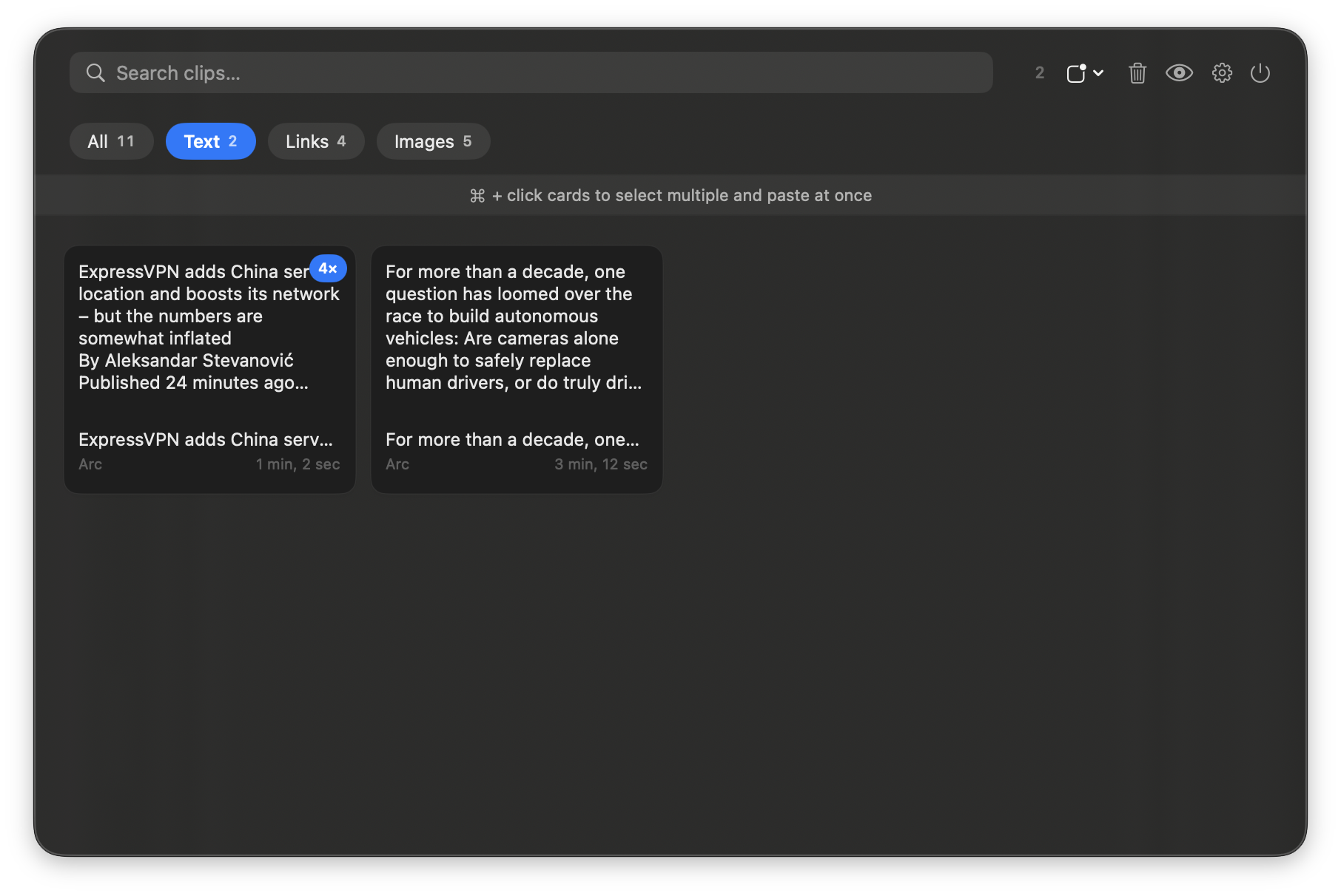 Clipr text filter view