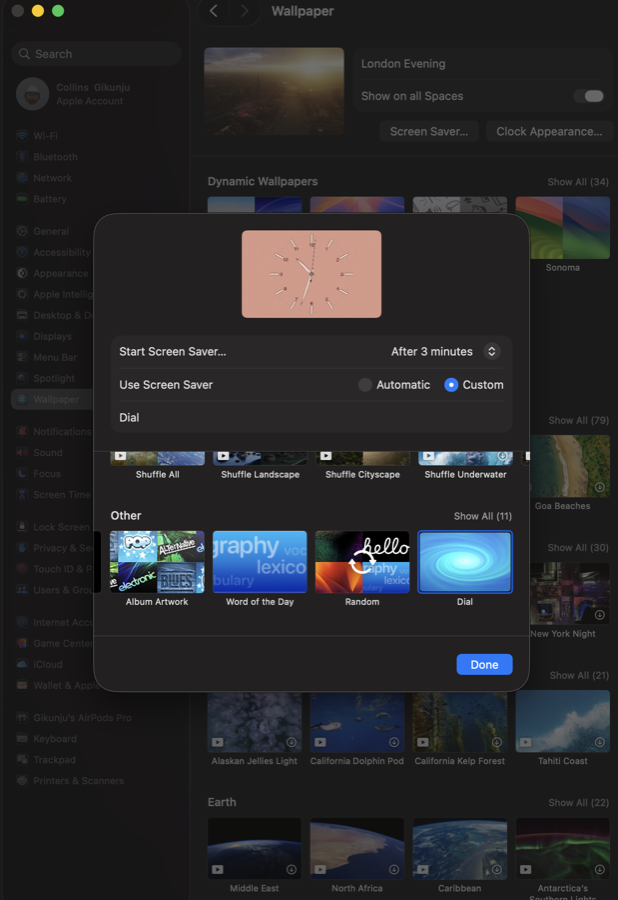 Dial in the macOS System Settings Screen Saver picker