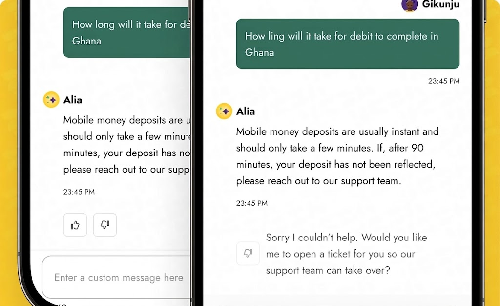 Alia escalation flow offering to create a support ticket